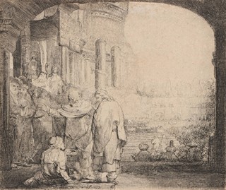 Rembrandt Harmensz van Rijn (1606-1669) - Petr a Jan uzdravují chromého u chrámové brány