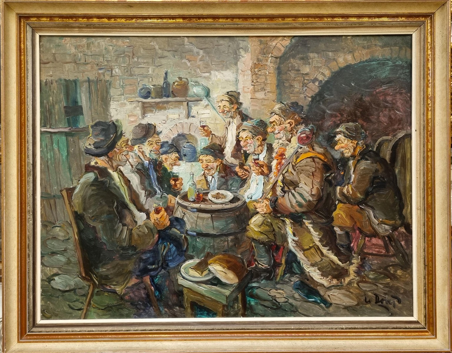 Ludvík Dobeš (1914 - 1979) - Při vínečku ve sklípku