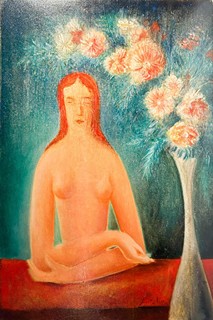 František Malý (1900 - 1980) - Akt ženy s květinovým pozadím