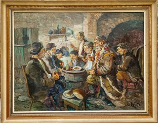 Ludvík Dobeš (1914 - 1979) - Při vínečku ve sklípku