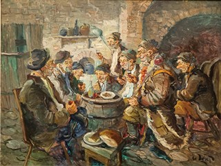 Ludvík Dobeš (1914 - 1979) - Při vínečku ve sklípku