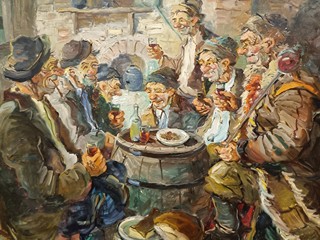 Ludvík Dobeš (1914 - 1979) - Při vínečku ve sklípku