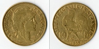 Zlatá mince - 10-ti frank - Francie 1899