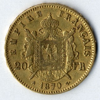 Zlatá mince - 20-ti frank - Francie 1870