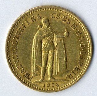 Zlatá mince - 10-ti koruna Františka Josefa I. - Rakousko-Uhersko 1894