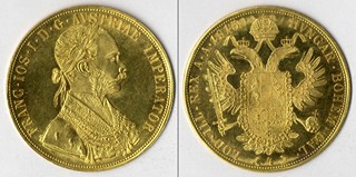 Zlatá mince - 4 dukát Františka Josefa I. - Rakousko-Uhersko 1915