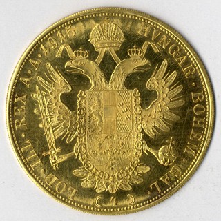 Zlatá mince - 4 dukát Františka Josefa I. - Rakousko-Uhersko 1915