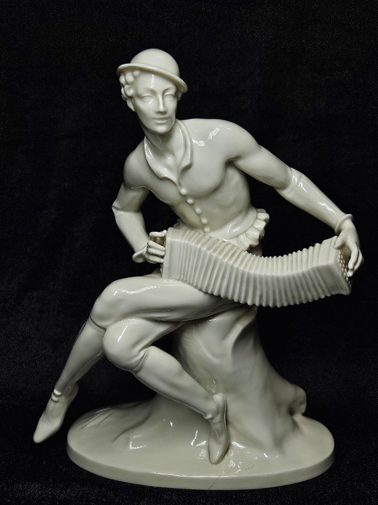 Hugo Meisel - Art deco porcelánová socha Harlekýna, Rosenthal