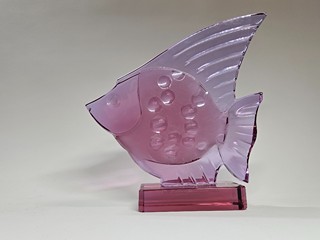 André Fau (1896 - 1982) - Art deco alexandritová skleněná socha ryby, Ingrid, Československo, 1935