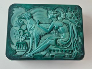 Curt Schlevogt - Vzácná art deco krabička z malachitového skla, Ingrid Glass