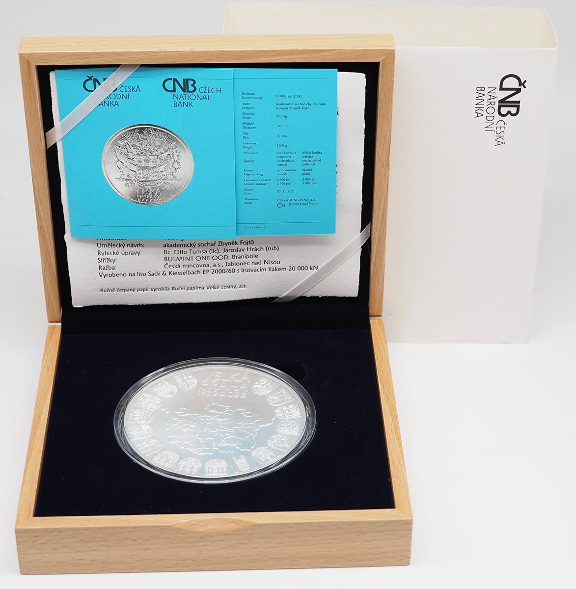 2021 - 10 000 Kč - Mimořádná pamětní stříbrná mince ke 100. výročí založení Velké Prahy - 1 kg - 0.999 Ag - Matovaná