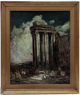 Adolphe Monticelli - Řecký chrám s figurální stafáží