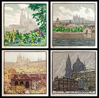 Vladislav Röhling (1878 - 1949) - Praha - Od jara do zimy (4x barevný dřevoryt)
