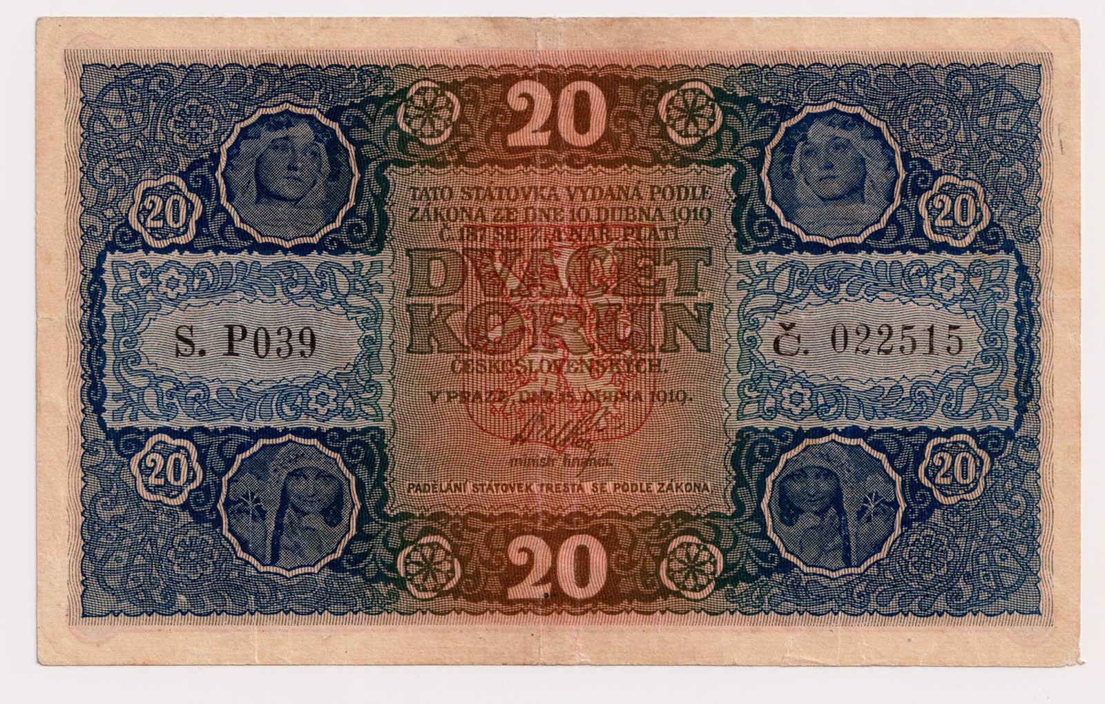 20 KORUN ČESKOSLOVENSKÝCH