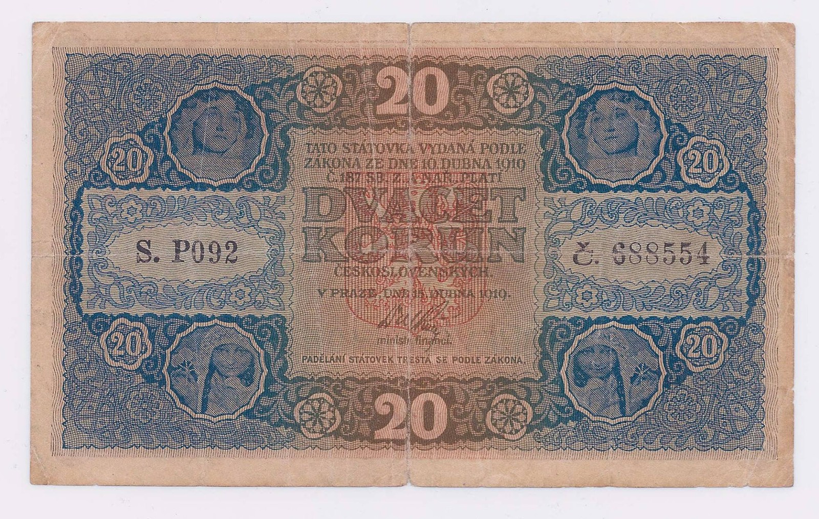 20 KORUN ČESKOSLOVENSKÝCH