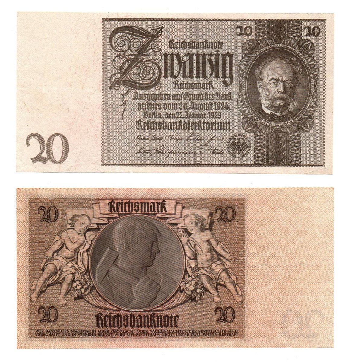 NĚMECKO - 20 REICHSMARK / 20 ŘÍŠSKÝCH MAREK
