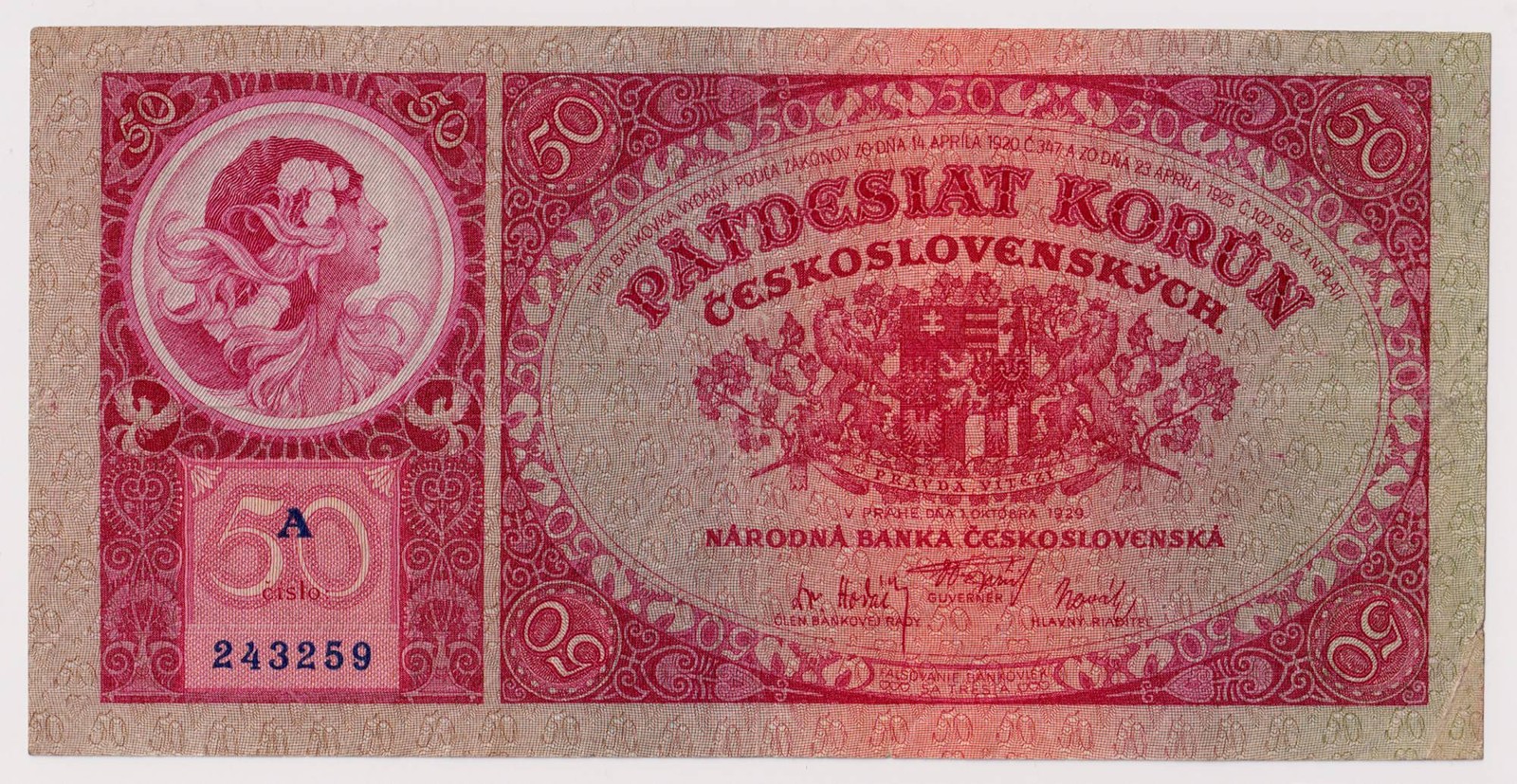 50 KORUN ČESKOSLOVENSKÝCH
