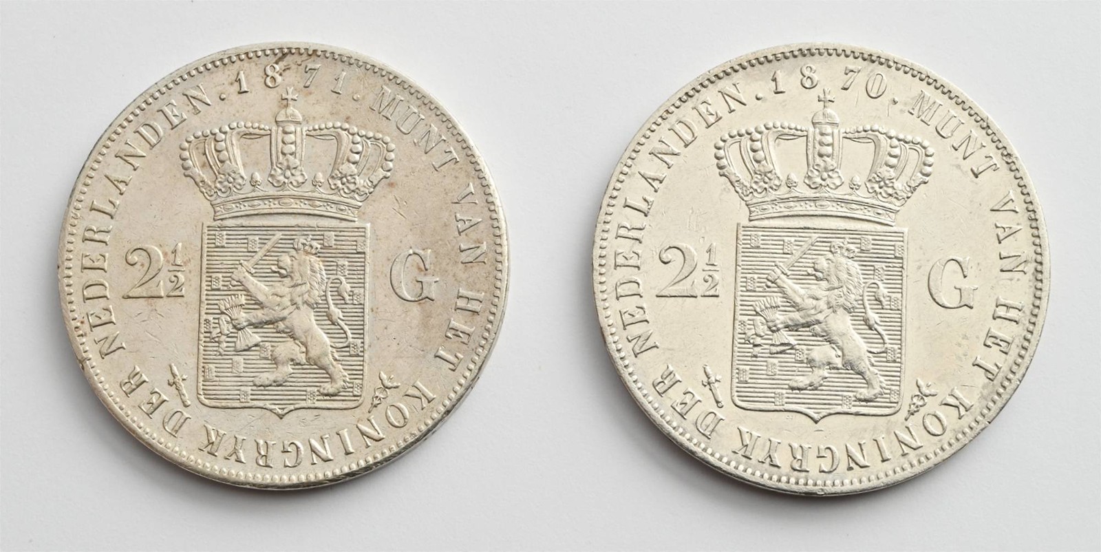 DVĚ STŘÍBRNÉ OBĚŽNÉ MINCE 2½ GULDEN