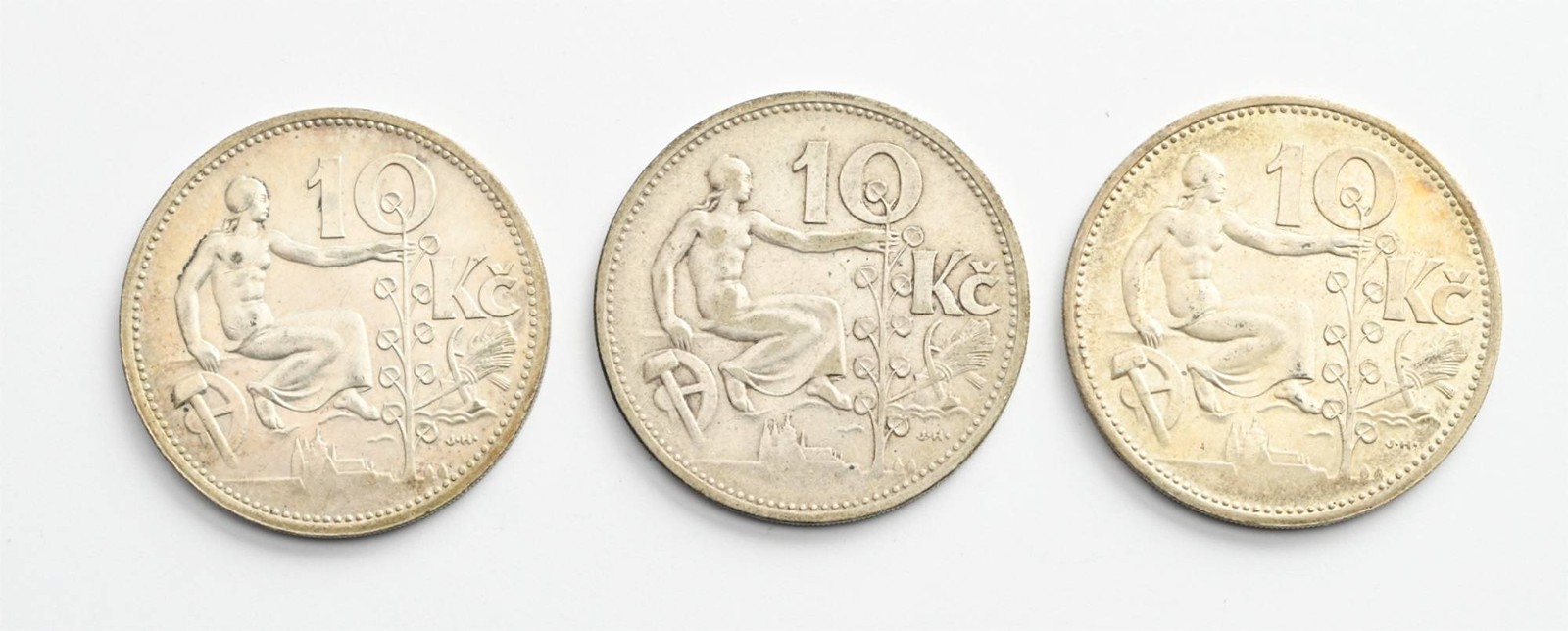 TŘI STŘÍBRNÉ PAMĚTNÍ MINCE 10 KORUN