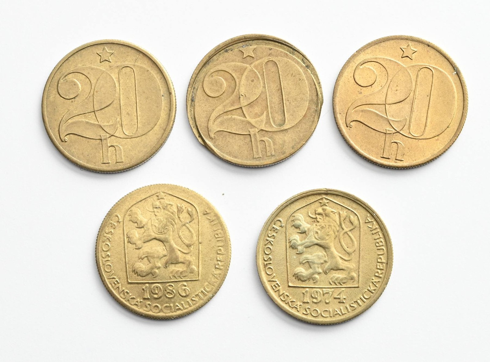 PĚT OBĚŽNÝCH MINCÍ: 20 HALÉŘŮ - CHYBORAŽBY