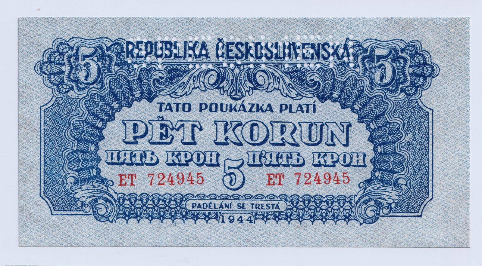 5 KORUN ČESKOSLOVENSKÝCH