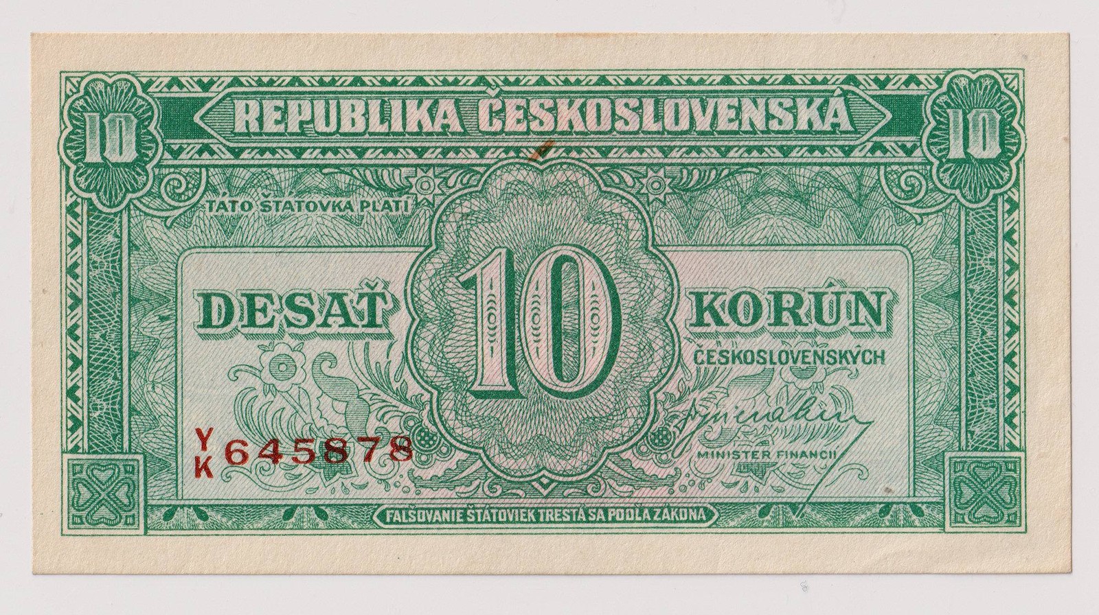 10 KORUN ČESKOSLOVENSKÝCH