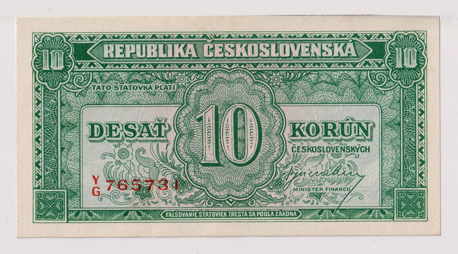 10 KORUN ČESKOSLOVENSKÝCH