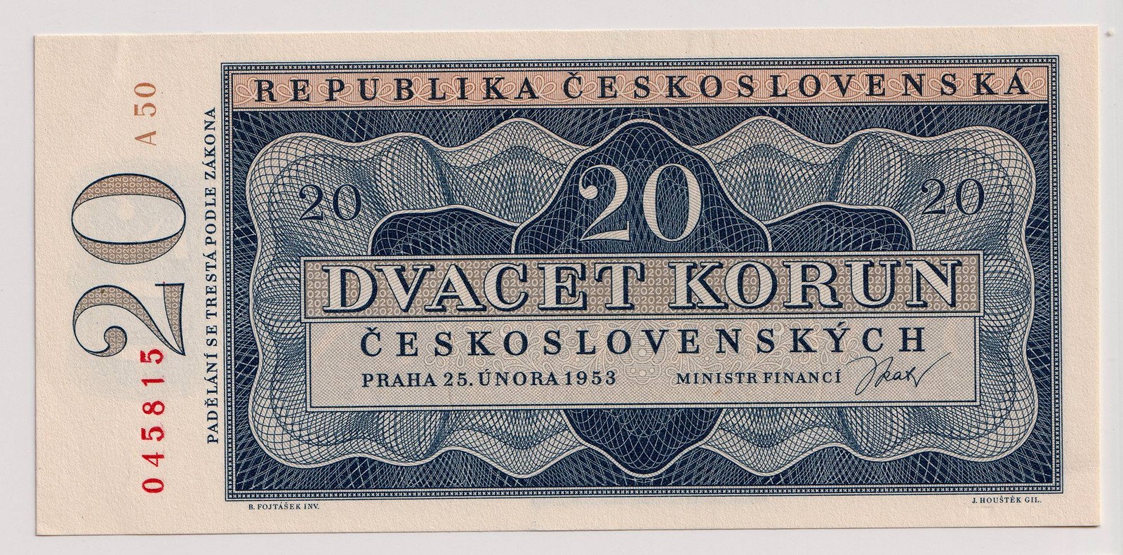 20 KORUN ČESKOSLOVENSKÝCH