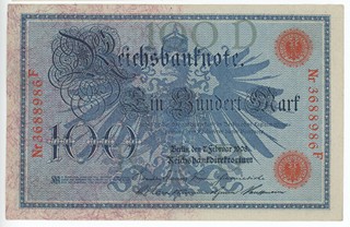 NĚMECKO – KAISERREICH, REICHSBANKNOTEN, KOLEKCE 3 KS, 1908–1910