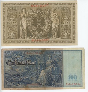 NĚMECKO – KAISERREICH, REICHSBANKNOTEN, KOLEKCE 3 KS, 1908–1910