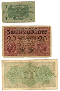 NĚMECKO, REICHSBANKNOTEN A INFLAČNÍ NOTGELD, KOLEKCE 21 KS