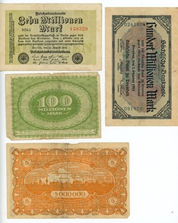 NĚMECKO, REICHSBANKNOTEN A INFLAČNÍ NOTGELD, KOLEKCE 21 KS