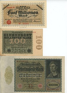 NĚMECKO, REICHSBANKNOTEN A INFLAČNÍ NOTGELD, KOLEKCE 21 KS