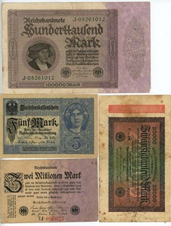 NĚMECKO, REICHSBANKNOTEN A INFLAČNÍ NOTGELD, KOLEKCE 21 KS