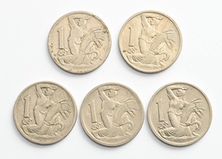 PĚT OBĚŽNÝCH MINCÍ: 1 KORUNA