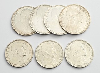 SEDM STŘÍBRNÝCH PAMĚTNÍCH MINCÍ S PORTRÉTEM T. G. MASARYKA