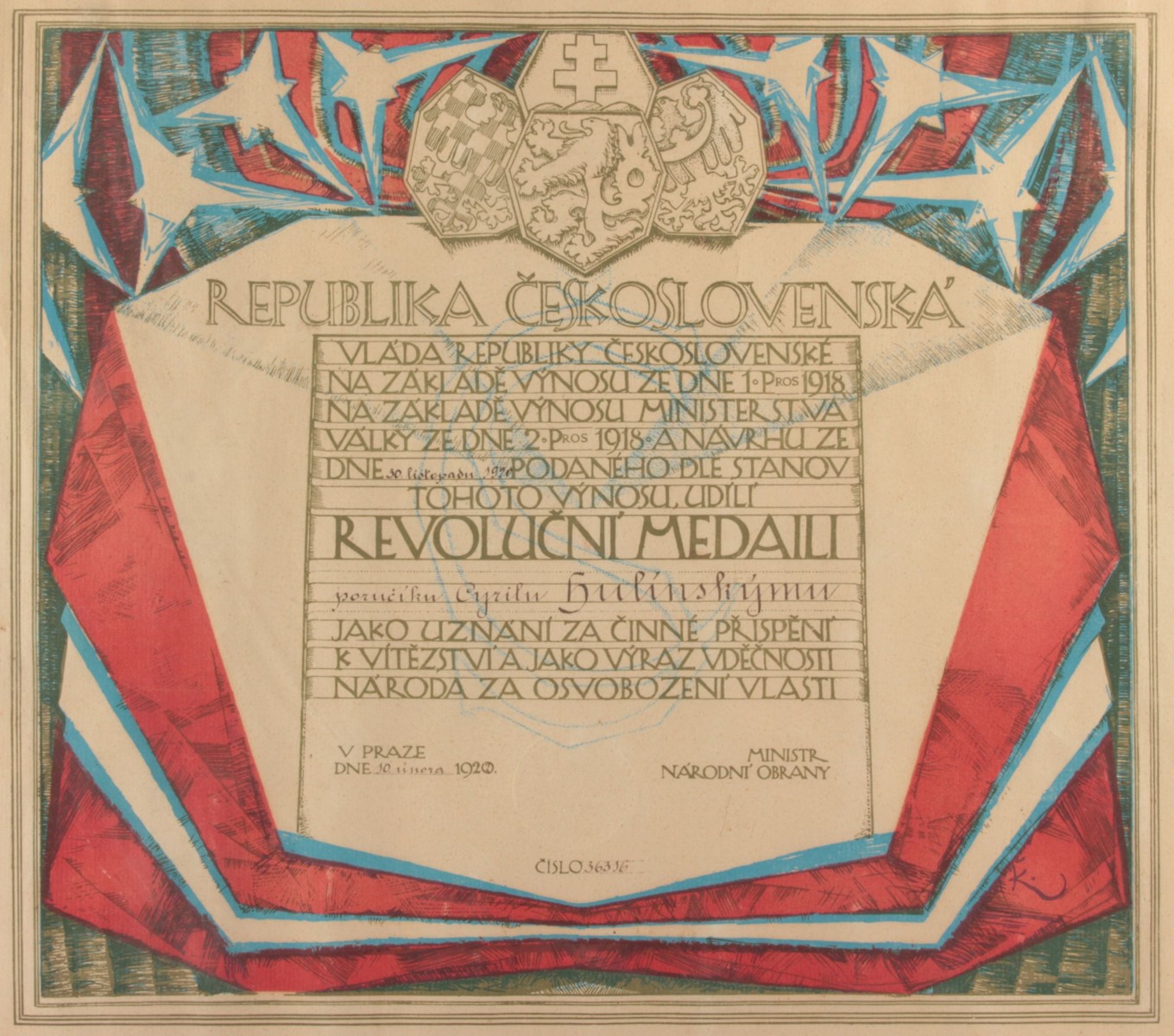 Kupka František - Revoluční medaile s dekretem
