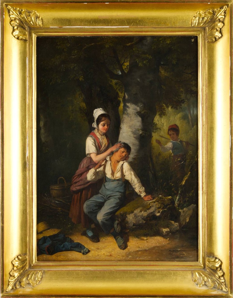Julien-Michel Gué (1789-1843) - ZRANĚNÝ CHLAPEC (ZÁCHRANA V LESE)
