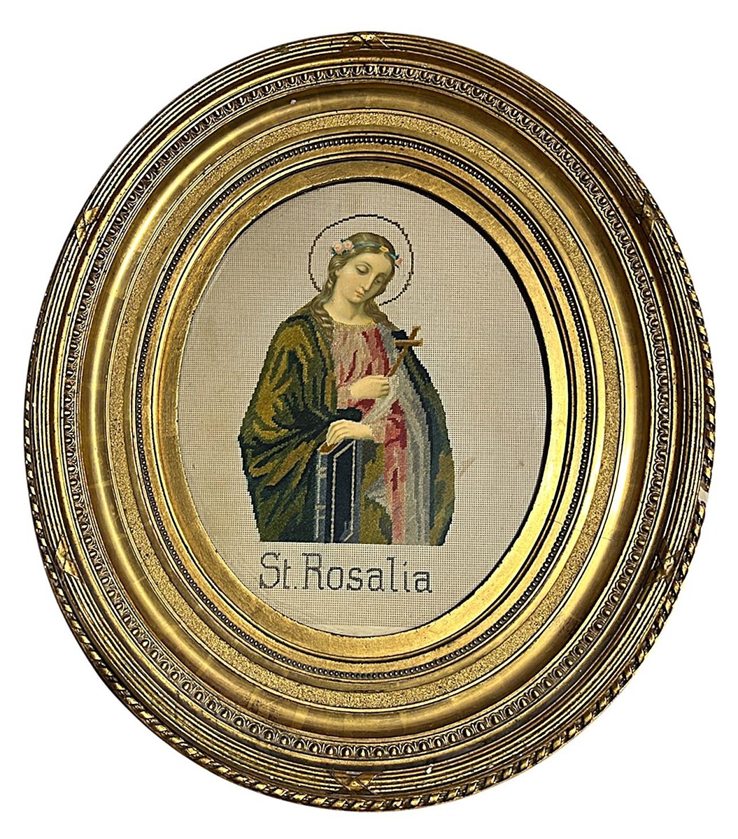 Vyšívaná ikona- Svatá Rozálie