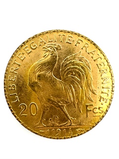 Zlatá mince 20 Frank Marianne Kohout 1914; J.C.Chaplain Nominál: 20 Fcs