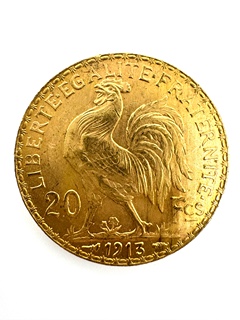 Zlatá mince 20 Frank Marianne Kohout 1913; J.C.Chaplain Nominál: 20 Fcs
