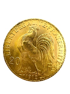 Zlatá mince 20 Frank Marianne Kohout 1912; J.C.Chaplain Nominál: 20 Fcs