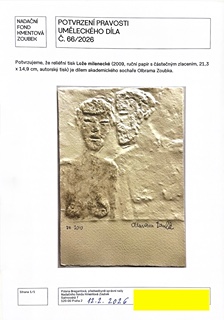 Olbram Zoubek (1926 - 2017) - Lože milenecké I K dílu je přiložen písemný certifikát pravosti od PhDr. Polany Bregantové, předsedkyně správní rady Nadačního fondu Kmentová Zoubek.