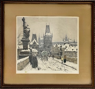Tavík František Šimon (1877 - 1942) - Karlův most a Hradčany v zimě