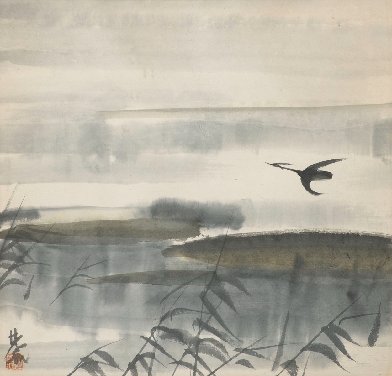 Wild Goose over the Reeds