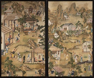 Two Export Wallpaper Panels with Landscape and Figures