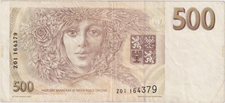 VG+ | 500 Koruna 1993, replacement series Z 01, stain on Av., BKK CZ7, Václ CR11b, Hej CZ10a2