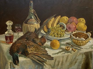 Josef Multrus - Zátiší s bažantem a Chianti