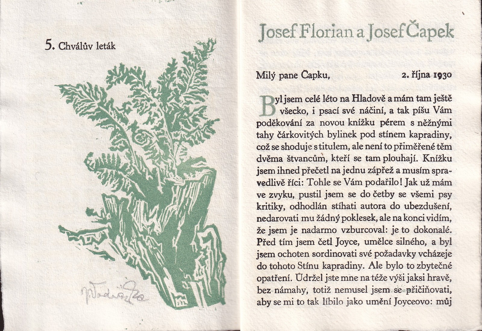 Jaroslav Vodrážka 1894 - 1984 - Josef Florian a Josef Čapek (5. Chválův leták)