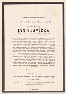 Jan Slavíček 1900 - 1970 - Parte
